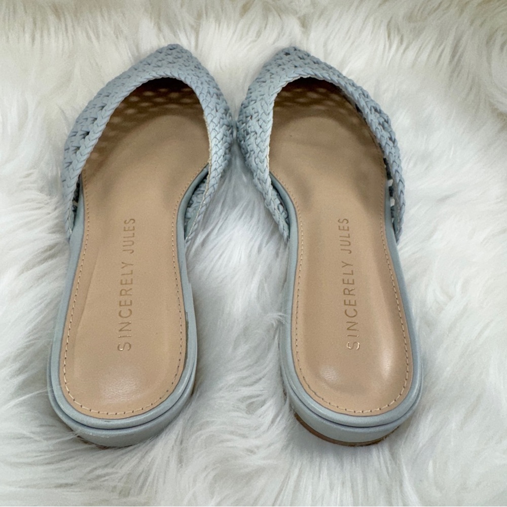 💖 Sincerly Jules Light Blue Pointed-Toe Woven Mules Sz 9 - Picture 6 of 11
